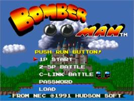 Title screen of Bomberman on the NEC TurboGrafx-16.