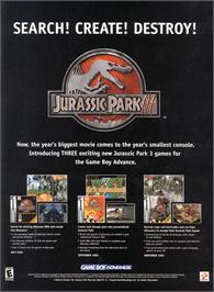 Advert for Jurassic Park III: Island Attack on the Nintendo Game Boy Advance.