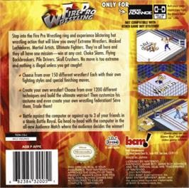 Box back cover for Fire Pro Wrestling on the Nintendo Game Boy Advance.
