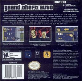 Box back cover for Grand Theft Auto Advance on the Nintendo Game Boy Advance.