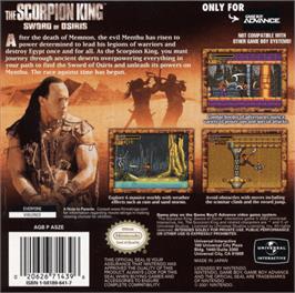 Box back cover for Scorpion King: Sword of Osiris on the Nintendo Game Boy Advance.