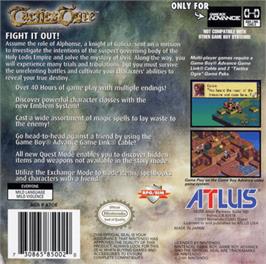 Box back cover for Tactics Ogre: The Knight of Lodis on the Nintendo Game Boy Advance.
