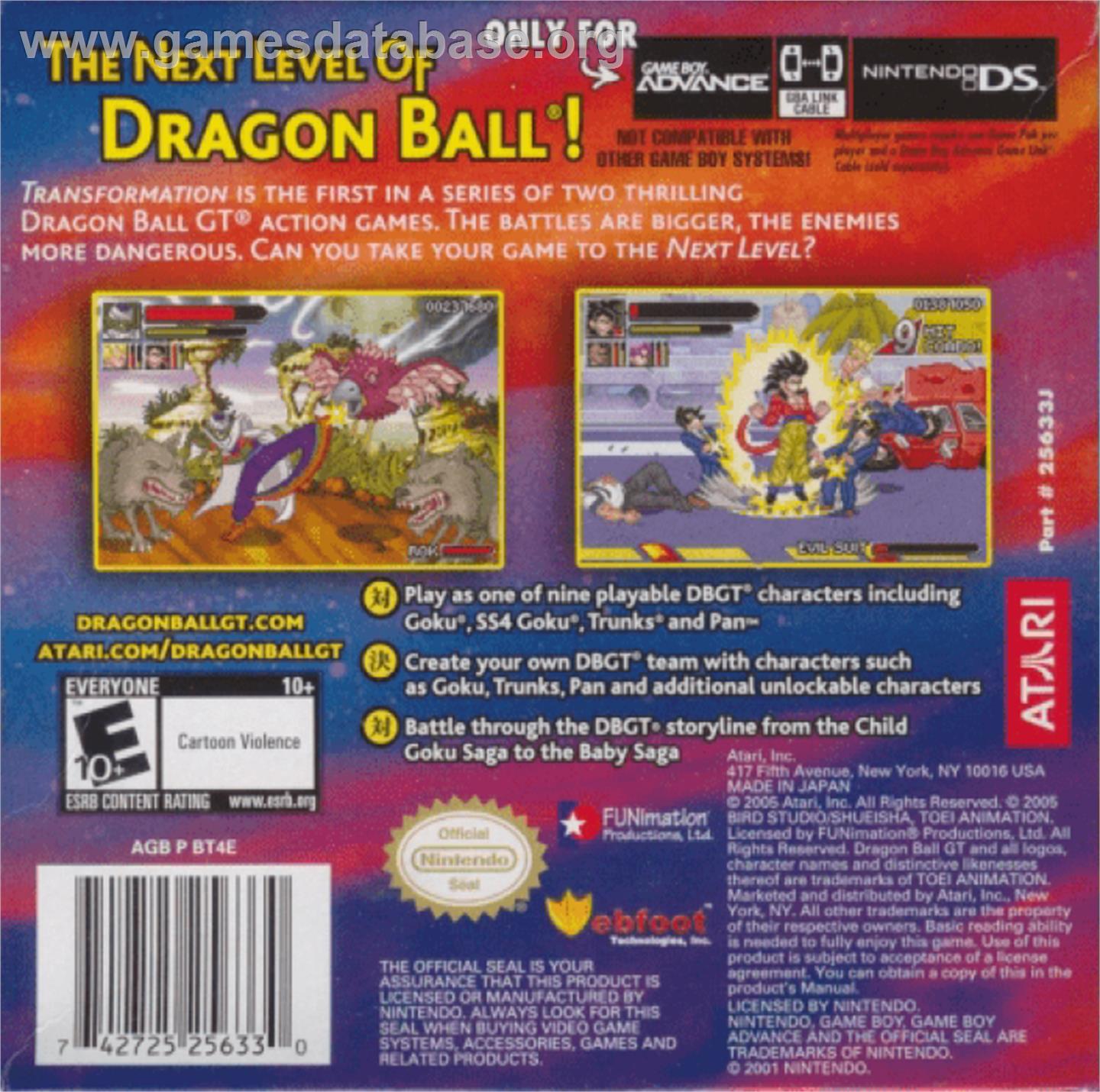 Dragonball GT: Transformation - Nintendo Game Boy Advance - Artwork - Box Back