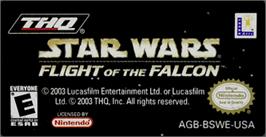 Top of cartridge artwork for Star Wars: Flight of the Falcon on the Nintendo Game Boy Advance.