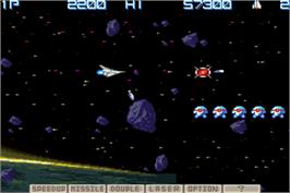 In game image of Gradius Galaxies on the Nintendo Game Boy Advance.