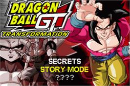 Title screen of Dragonball GT: Transformation on the Nintendo Game Boy Advance.