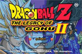 Title screen of Dragonball Z: Legacy of Goku 2 on the Nintendo Game Boy Advance.