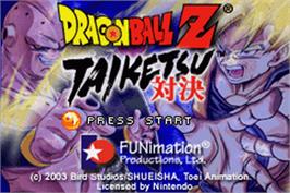 Title screen of Dragonball Z: Taiketsu on the Nintendo Game Boy Advance.