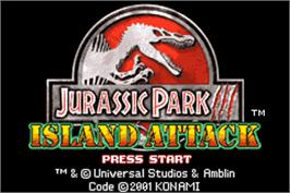 Title screen of Jurassic Park III: Island Attack on the Nintendo Game Boy Advance.