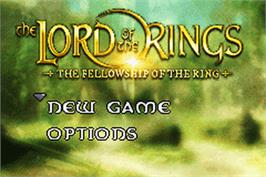 Title screen of Lord of the Rings: The Fellowship of the Ring on the Nintendo Game Boy Advance.