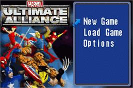 Title screen of Marvel Ultimate Alliance on the Nintendo Game Boy Advance.