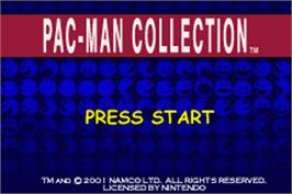 Title screen of Pac-Man Collection on the Nintendo Game Boy Advance.
