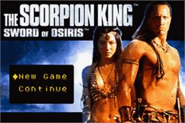 Title screen of Scorpion King: Sword of Osiris on the Nintendo Game Boy Advance.