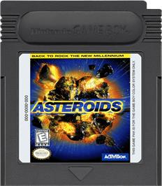 Cartridge artwork for Asteroids on the Nintendo Game Boy Color.