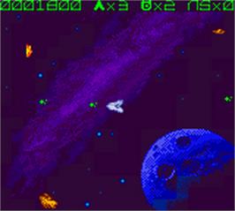 In game image of Asteroids on the Nintendo Game Boy Color.