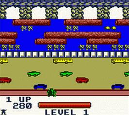 In game image of Frogger on the Nintendo Game Boy Color.