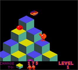 In game image of Q*Bert on the Nintendo Game Boy Color.