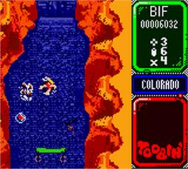 In game image of Toobin' on the Nintendo Game Boy Color.