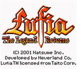 Title screen of Lufia: The Legend Returns on the Nintendo Game Boy Color.