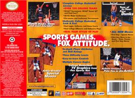 Box back cover for Fox Sports College Hoops '99 on the Nintendo N64.