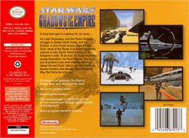 Box back cover for Star Wars: Shadows of the Empire on the Nintendo N64.