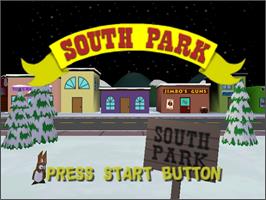 Title screen of South Park: Chef's Luv Shack on the Nintendo N64.