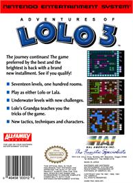 Box back cover for Adventures of Lolo  3 on the Nintendo NES.