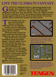 Box back cover for Gauntlet on the Nintendo NES.