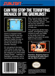 Box back cover for Gremlins 2: The New Batch on the Nintendo NES.