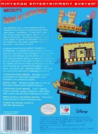 Box back cover for Mickey's Safari In Letterland on the Nintendo NES.