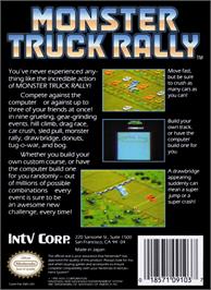 Box back cover for Monster Truck Rally on the Nintendo NES.