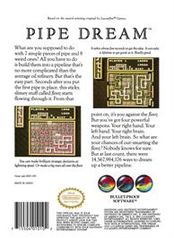 Box back cover for Pipe Dream on the Nintendo NES.