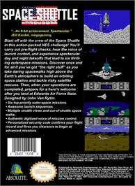 Box back cover for Space Shuttle Project on the Nintendo NES.