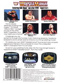 Box back cover for WWF Wrestlemania on the Nintendo NES.