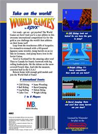Box back cover for World Games on the Nintendo NES.