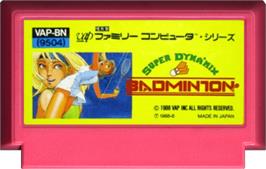 Cartridge artwork for Super Dyna'mix Badminton on the Nintendo NES.