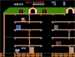 In game image of Mappy on the Nintendo NES.