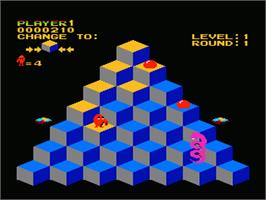 In game image of Q*bert on the Nintendo NES.
