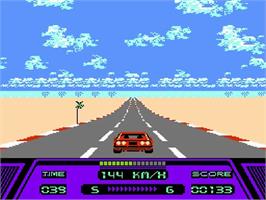 In game image of Rad Racer on the Nintendo NES.