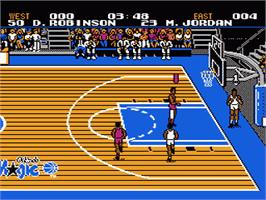 In game image of Tecmo NBA Basketball on the Nintendo NES.