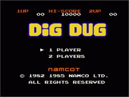 Title screen of Dig Dug on the Nintendo NES.