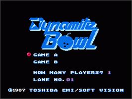 Title screen of Dynamite Bowl on the Nintendo NES.