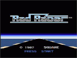 Title screen of Rad Racer on the Nintendo NES.