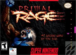 Box cover for Primal Rage on the Nintendo SNES.