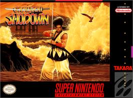 Box cover for Samurai Shodown on the Nintendo SNES.