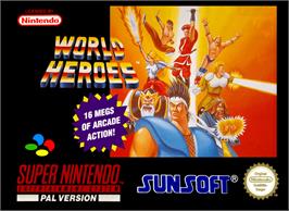 Box cover for World Heroes on the Nintendo SNES.