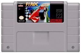 Cartridge artwork for F1ROC: Race of Champions on the Nintendo SNES.