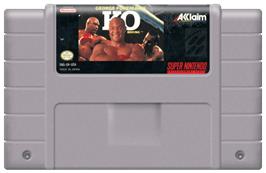 Cartridge artwork for George Foreman's KO Boxing on the Nintendo SNES.