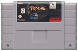 Cartridge artwork for Primal Rage on the Nintendo SNES.