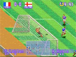 In game image of International Superstar Soccer Deluxe on the Nintendo SNES.
